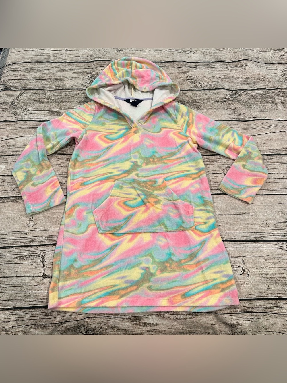 Lands' End Pastel Swirl Hooded Terry Cloth Coverup Dress Size 8